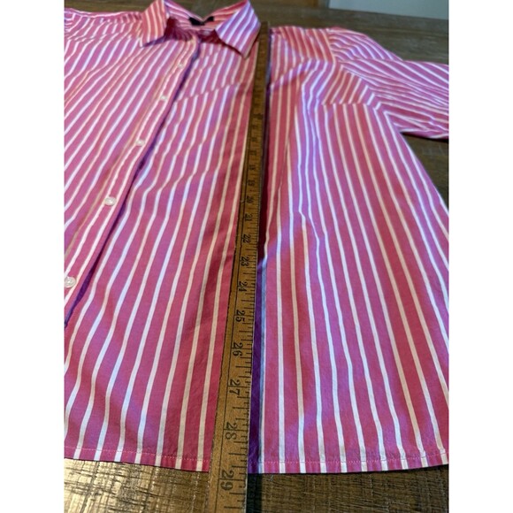 Chaps Pink Striped Button Up Shirt 3X XXXL Collared 3/4 Sleeve Top White Casual - Picture 6 of 11